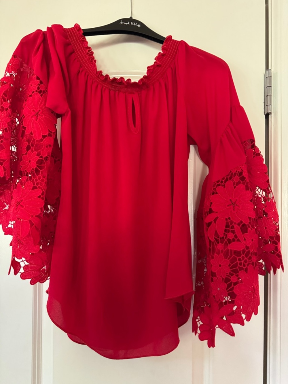 Joseph Ribkoff Scarlet Floral Lace Bell-Sleeve Blouse